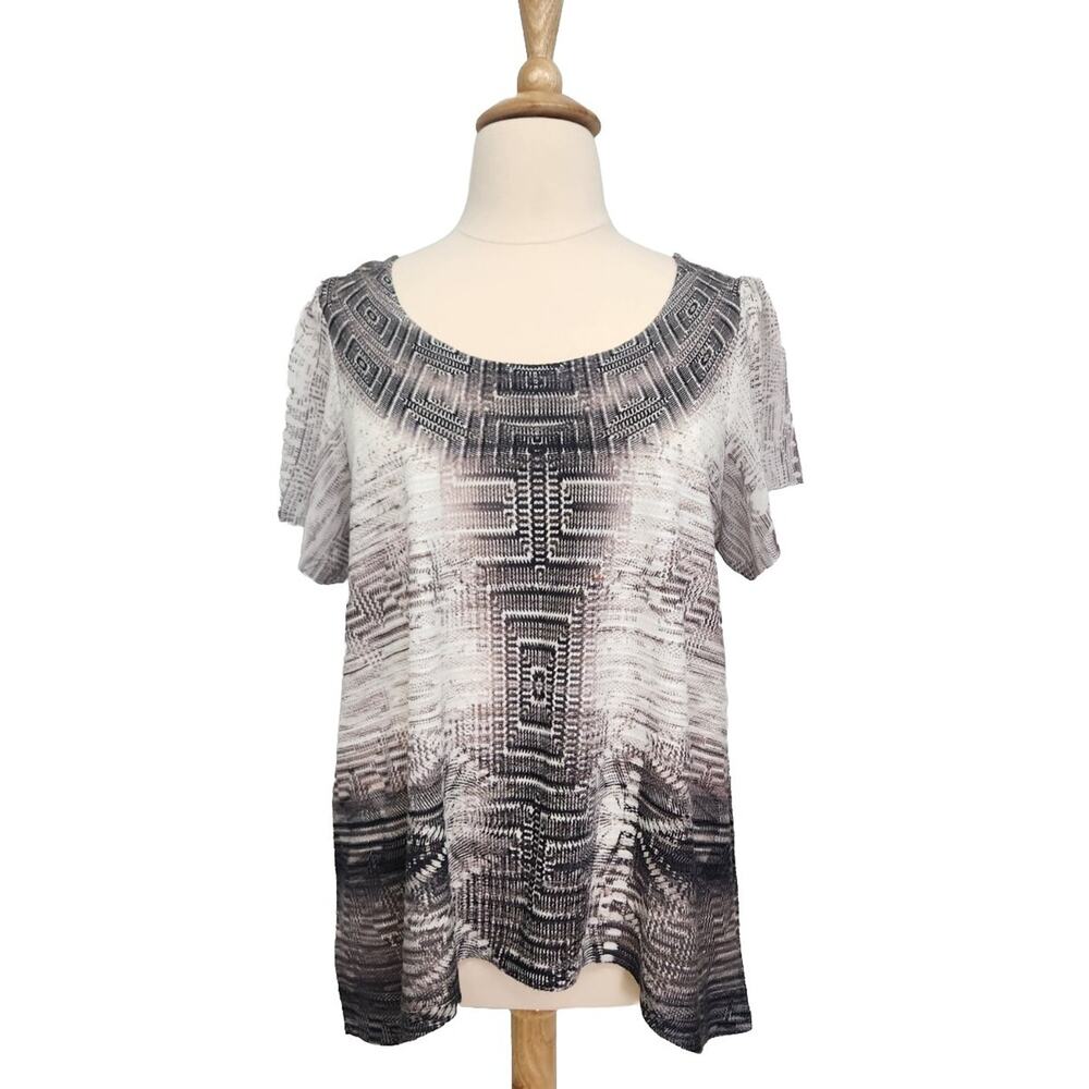 Energe World Wear Ivory Brown Textured Crochet Back Detail Top Size 2X